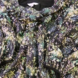 LC Lauren Conrad Black Floral Tie-Front Blouse with Mint & Lilac Accents